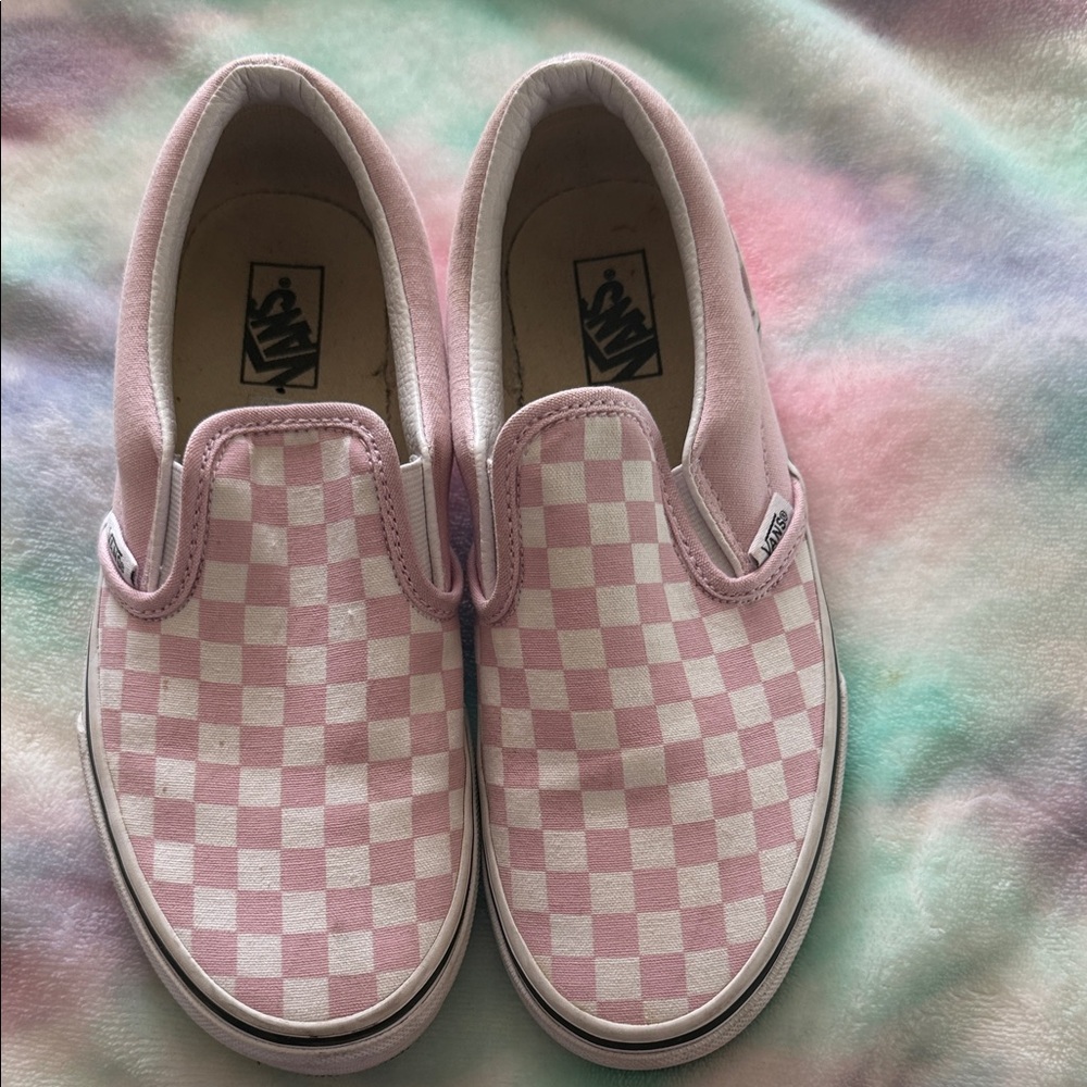 Vans Kids Pink and White Checkered Slip-On Sneakers